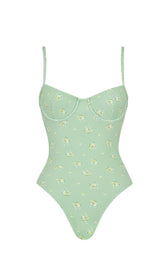 OLIVE FLORAL PRINT UNDERWIRED SWIMSUIT