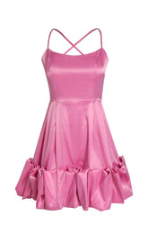 STRAPLESS HALTER SATIN MINI DRESS IN PINK