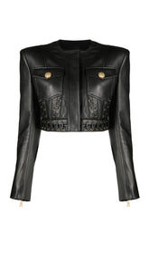 ROUND NECK HEAVY DUTY ROPE SHORT LEATHER JACKET SUIT