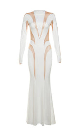 LONG SLEEVE MESH BODYCON MAXI DRESS IN WHITE