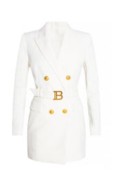 CREAM BELT METAL BUTTON MINI DRESS