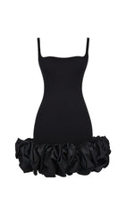 BLACK RUFFLE HEM DRESS