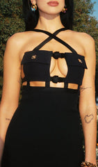 BLACK BUSTIER CUT OUT BANDAGE GOWN