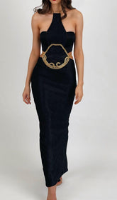 HALTER CHAIN MAXI DRESS IN BLACK