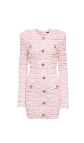 BOUCLE KNIT MINI DRESS IN PINK