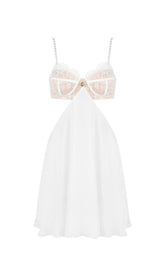 LACE CUT OUT MINI DRESS IN WHITE