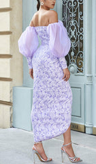 LAVENDER PUFF LONG SLEEVE FLORAL MAXI DRESS