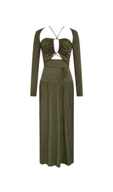 HALTER CUT OUT RUCHED MAXI DRESS