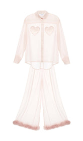 HEART FEATHER PATCHWORK PANTS SET