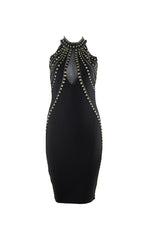 BLACK GOLD STUD BANDAGE MINI DRESS