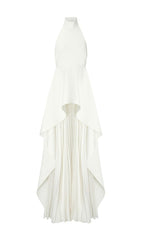 BANDAGE HALTER IRREGULAR MAXI DRESS IN WHITE