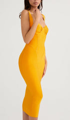 GOOSE YELLOW SLEEVELESS SLIM-FIT SUSPENDER DRESS