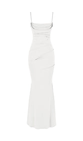 WHITE DRAPED CORSET MAXI DRESS