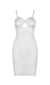 DIAMOND SUSPENDER BOW SLIM DRESS IN WHITE