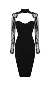BLACK LACE STITCHED CHEST HOLLOW DRESS