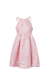 PINK BEADED JACQUARD SLEEVELESS MINI DRESS