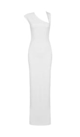 CROSS-SHOULDER OPEN-BACK MOP DRESS IN WHITE