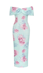 ONE SHOULDER STRAPLESS TIGHT PRINTED MIDI DRESS