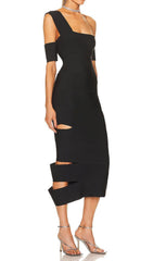 BANDAGE-STYLE HOLLOWED-OUT SHEATH DRESS IN BLACK