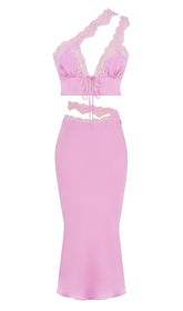 PINK LACE TRIM TWO PIECES SUIT