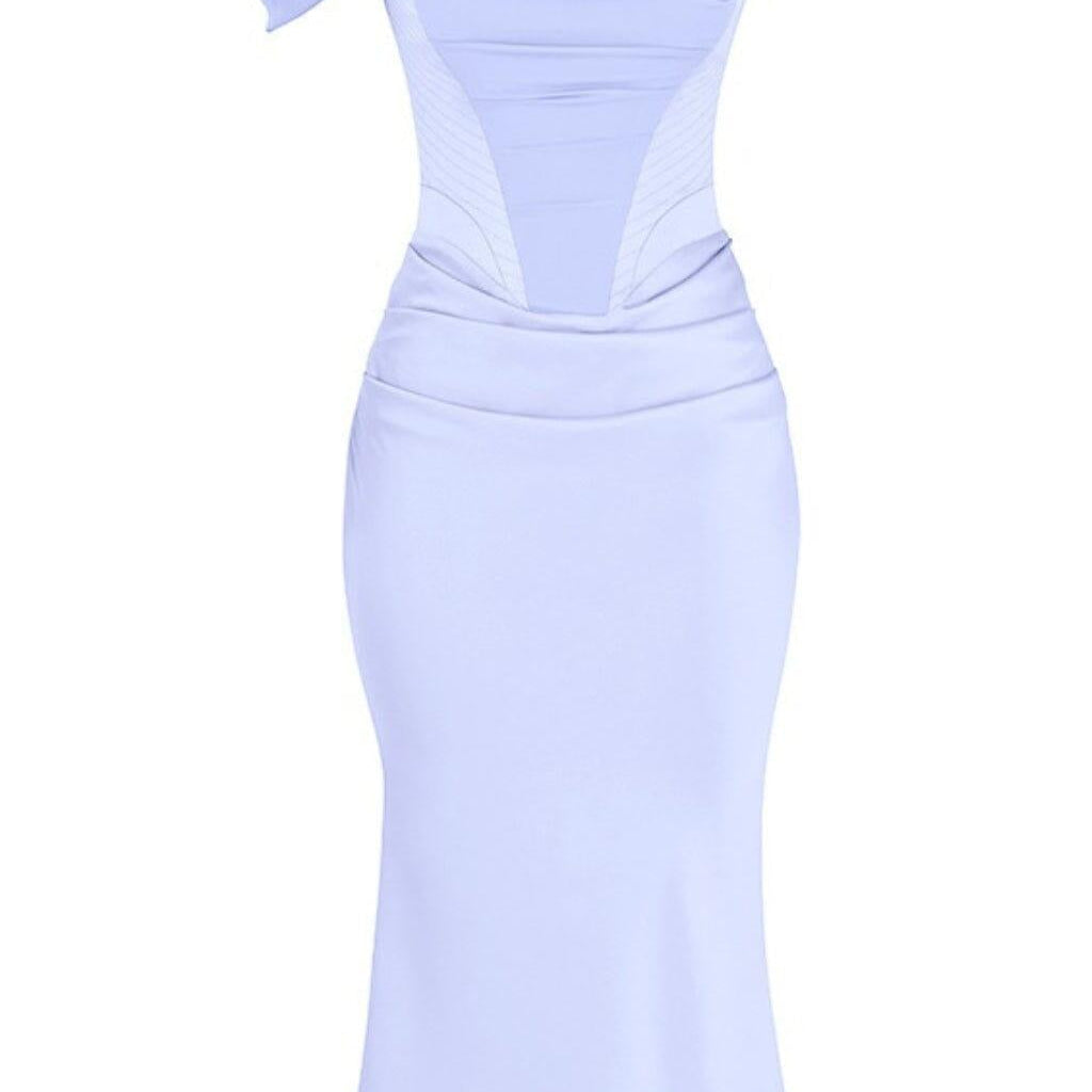 Be Fly Satin Corset Midi Dress Red With Mesh Panels Polyester Stretch Evening Dress