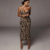 Leopard Print Sleeveless V-neck Spring Fashion Streetwear Christmas Party Outfits Midi Dress