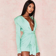 Long Sleeve Vintage Sexy Dresses Deep V Neck Fashion Solid Party Dresses Casual  Bodycon Short Dress Vestidos