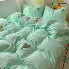 Mint Green Heart Bedding Set