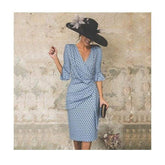 New Flare Sleeve Midi Pencil Dress V-neck High Waist Plus Size