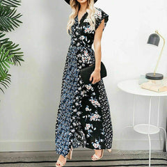 New Boho Floral Long Maxi Loose Dress Evening Party Beach Summer Fashion Elegant Sexy Sundress Sleeveless Slimmer Clothes