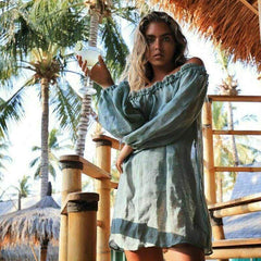 New Ladies Boho Summer Sexy Off Shoulder Mini Short Dress Fashion Sexy Beach Solid Casual Loose Dress Sundress