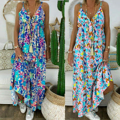 New Summer Beach Strappy V-neck Dress Fashion Ladies Boho Floral Sundress Holiday Beach Sundress Clothes