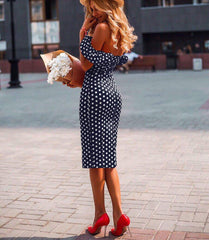 New Summer Boho Polka Dot Dress Ladies Casual Bodycon Off Shoulder Party Evening Beach Pencil Sundress