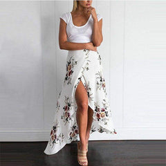 New Summer Hight Waist Maxi Skirt Ladies Fashion Pleated Beach Long Casual Boho Floral Skirt Sundress
