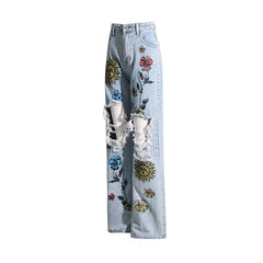 Radiant Blossom Distressed Denim Jeans