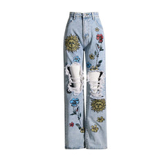 Radiant Blossom Distressed Denim Jeans