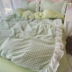 Gingham Lace Ruffle Bedding Set
