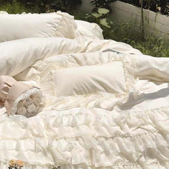 Pink Princess Style Chiffon Ruffled Duvet Cover