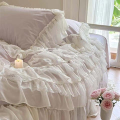 Pink Princess Style Chiffon Ruffled Duvet Cover