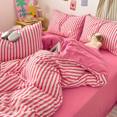 Pink Striped Duvet Cover Set