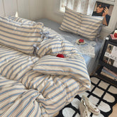 Blue Striped Cotton Bedding Set