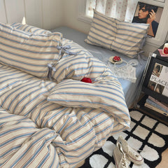 Blue Striped Cotton Bedding Set