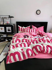 Korean Pink Letter Bedding Set