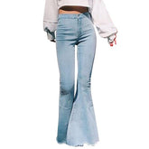 Women's Casual Fashion High Waist Slim And Skinny Big Flare Denim Pants Fashion Street Women's Solid Color Denim Trousers