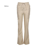 Faux PU High Waist Pants Chic Hollow Out Bandage Sexy Summer Trend Leather Club Trousers Slim Streetwear Punk Harajuku