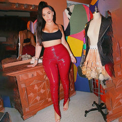 Casual Pu Leather Pants Solid Color High Waist High Streetwear Leggings Pants Sporty Clothes For Outfit