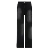 New Fashion Smudge Style Contrast Color Jeans Vintage Pocket Loose Wide Leg Pants Denim Trousers Boyfriend Baggy Jeans