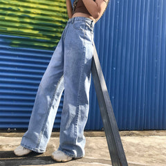 Pants For Fashion Jeans Woman High Waist Pocket Solid Casual Loose Wide Leg Pants Jeans