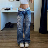 Y2K Print Autumn Low Waist Long Trousers Casual Denim Pants