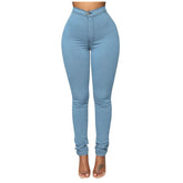 Multicolor Solid Elastic Legging Trousers Jeans Casual Pants Vintage Streetwear Spring Blue Aesthetic Jeans